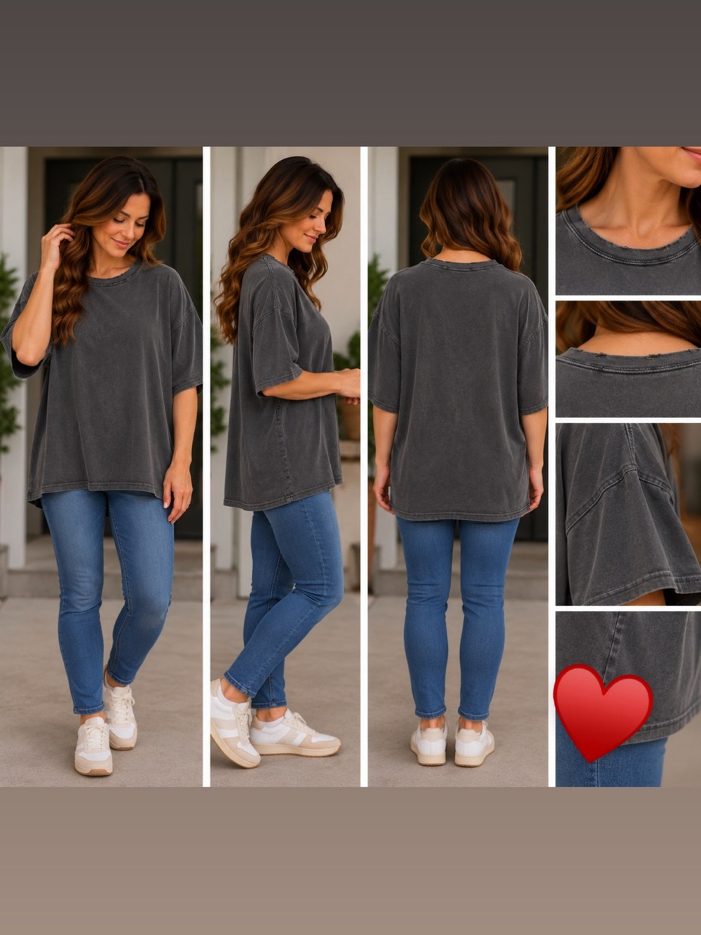 Aerie “Worn” Washed Charcoal Relaxed Crew Neck Tee